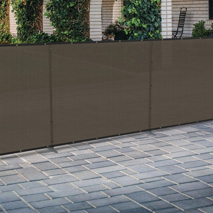 Coarbor Iron Poles Privacy Fence 5'H x 12'W Metal Fence Covering Privacy Fence Screen with Zipties and Base Anchor for Outside Garden Backyard Dog Kennel Chicken Pool, Brown
