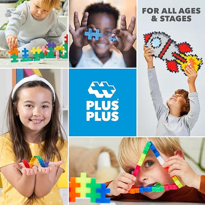 Plus Plus Building Set with Travel Case 3D Open Ended Stem Toy for Kids 100 Mini Interlocking Pieces 1 Baseplate - Basic Mix