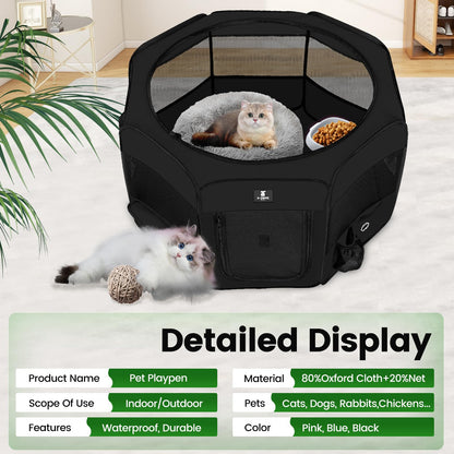 X-ZONE PET Dog Playpen Portable Pet Play Pens for Puppies, Cat, Rabbit, Chicks, Foldable Exercise Play Tent Kennel Crate, Indoor/Outdoor Travel Camping Black X-Large