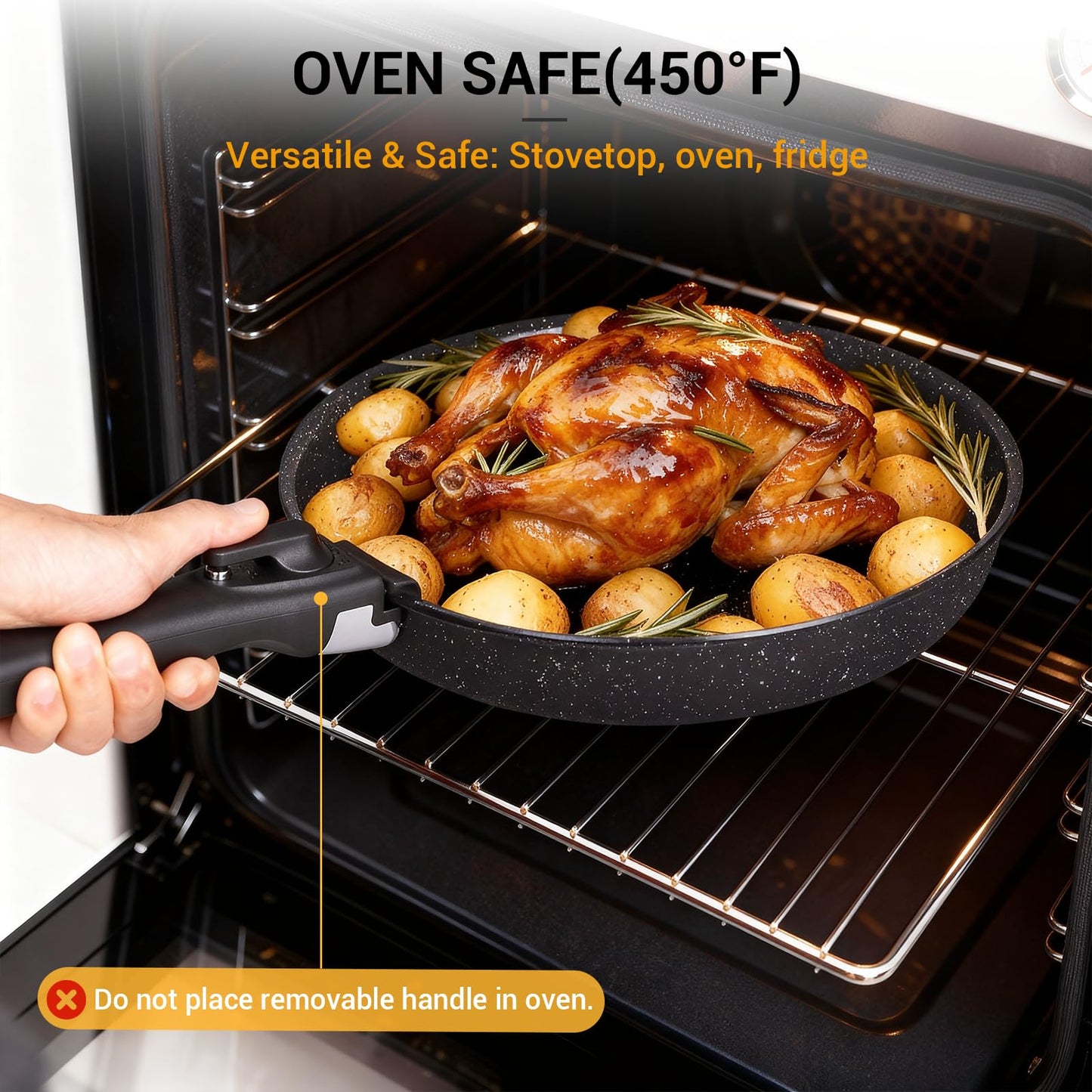 Ammeloo 21pcs Ceramic Pots and Pans Set Non Stick with Detachable Handles and Egg Frying Pan & 21 Pcs Pots and Pans Set with 3 Frying Pans