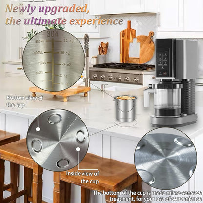 Ninja Creami Deluxe Containers - 4 Pack Stainless Steel with Silicone Lids | BPA-Free & Dishwasher Safe