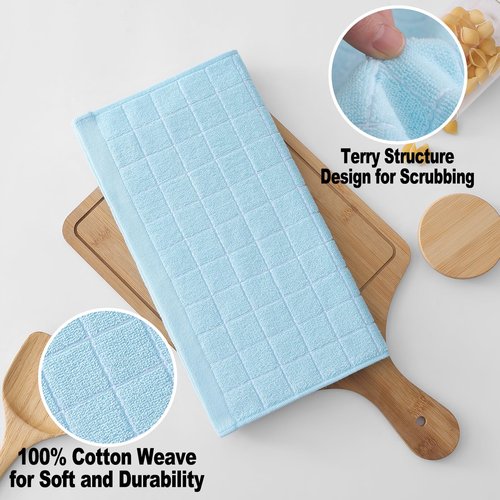 Homaxy 100% Cotton Terry Kitchen Dish Cloths, Ultra Soft and Absorbent Dish Towels for Kitchen, Suitable for Drying and Washing Dishes, 6 Pack, 12 x 12 Inches,Sky Blue