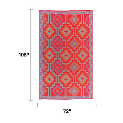 Fab Habitat Outdoor Rug - Waterproof, Fade Resistant, Crease-Free - Premium Recycled Plastic - Vintage Boho Kilim - Large Patio, Deck, Sunroom, Camping, RV - Lhasa - Orange & Violet - 6 x 9 ft
