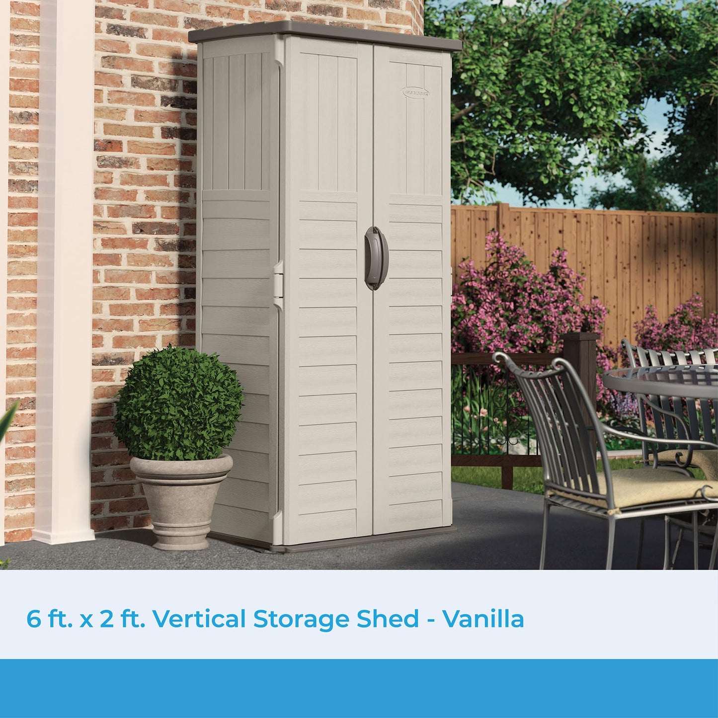 Suncast Vertical Outdoor Storage Shed with All-Weather Construction, Vanilla