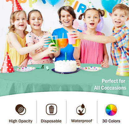 Exquisite Party Solids 6-Pack Premium Plastic Tablecloth 84in. Round Plastic Table Cover - Mint