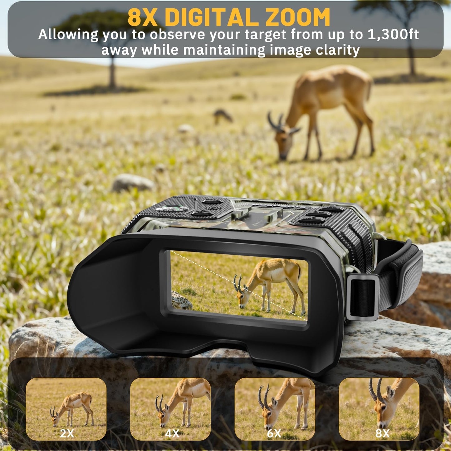 WOSPORTS 4K Infrared Night Vision Goggles – 1300FT Range, 8X Digital Zoom, 32GB Card, 15H Battery, Suitable for Camping, Gift for Men - Camo