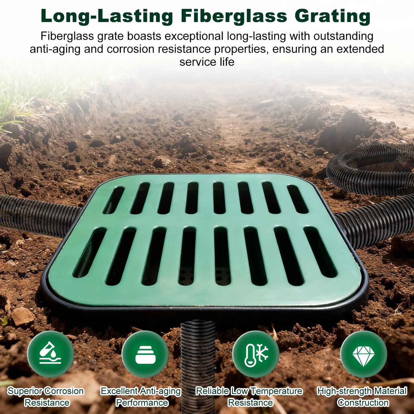24Inch Catch Basin with Grate, Square Extra Large Yard Drainage Catch Basin for Drainage with Debris Basket, No Pre-Drilled Holes for Patios, Downspout, Municipal Pipeline