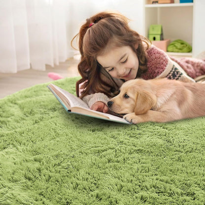 OLANLY Round Grass Green Area Rug - Soft, Fluffy, Machine Washable 4 ft Circle Carpet for Bedrooms & Nurseries