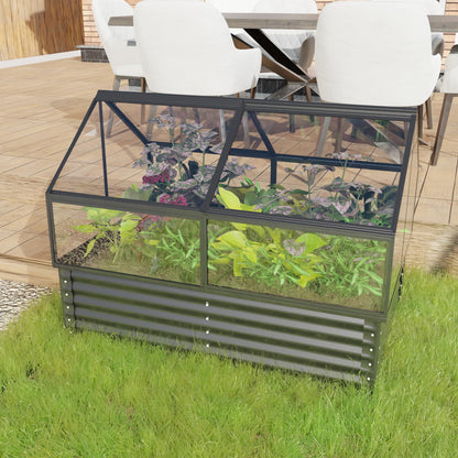 Dithoko 68.7" Raised Garden Bed with Greenhouse Cover, Galvanized Steel Planter Box with Open Bottom Drainage, Dual Use Outdoor Metal Planter for Vegetables Flowers and Herbs