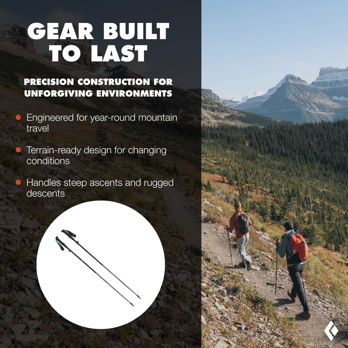 BLACK DIAMOND Distance FLZ Trekking Poles (Pair) | Aluminum Adjustable Z-Pole Design | FlickLock | Lightweight Poles for Hiking & Trail Running | Pewter | 125 cm