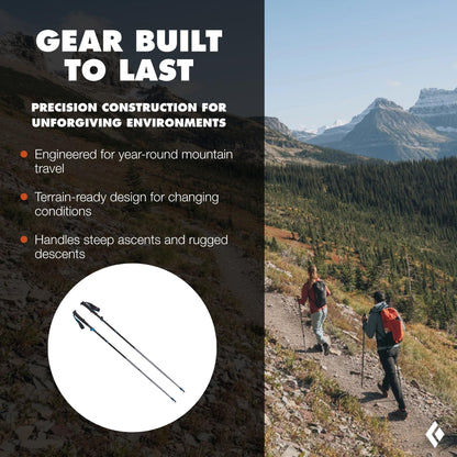 BLACK DIAMOND Distance FLZ Trekking Poles (Pair) | Aluminum Adjustable Z-Pole Design | FlickLock | Lightweight Poles for Hiking & Trail Running | Pewter | 125 cm