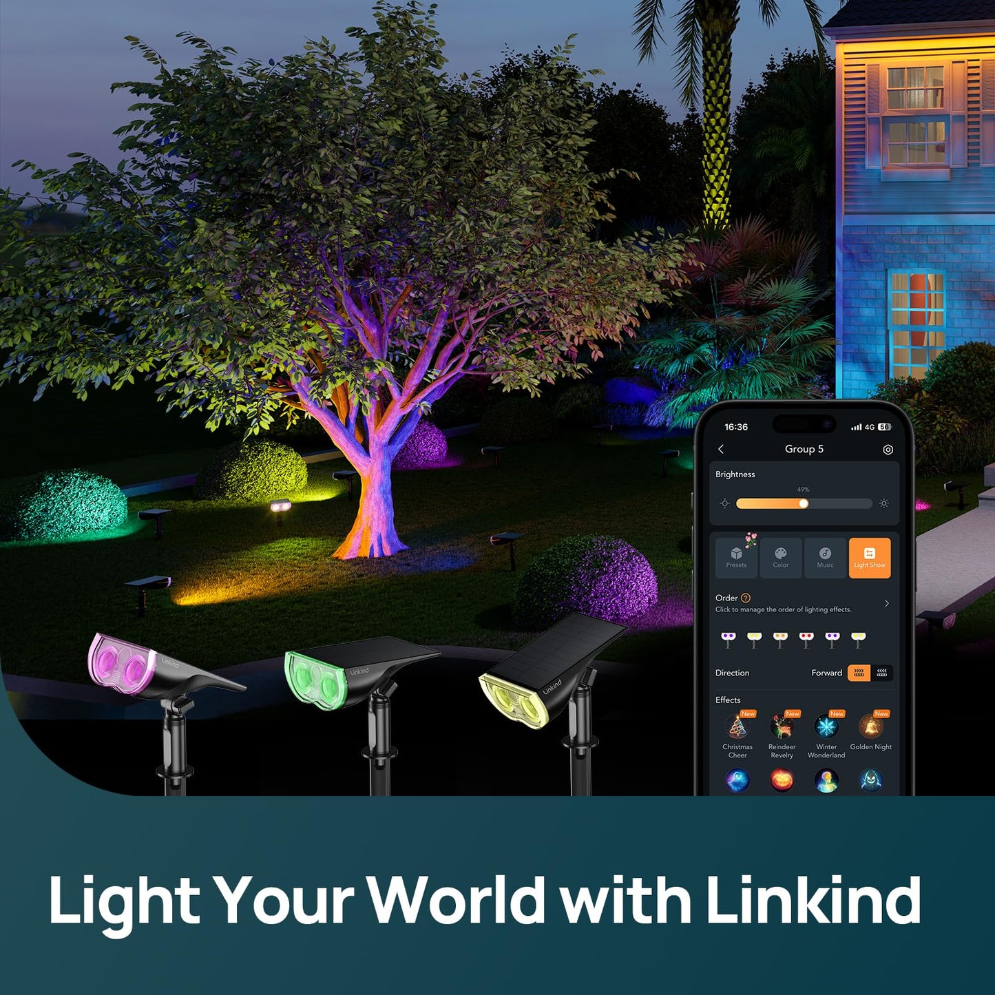 Linkind Smart Solar Spot Lights Outdoor SL5C, Solar Spotlight Waterproof Color Changing APP/Voice Control Landscape Lighting, IP67 Outdoor Lights for Yard, Garden, Pathway(2 Pack)