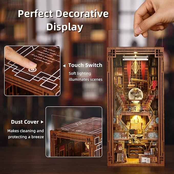 DIY Book Nook Kit DIY Miniature Dollhouse Booknook Kit 3D Wooden Puzzle Bookend Bookshelf Insert Decor with LED Light for Teens and Adults (Beyond Library)