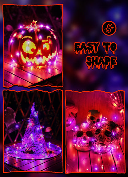 Minetom 5 Pack Battery Operated Fairy Lights, 7 Feet, 20 LED, Waterproof, Orange & Purple for Indoor/Outdoor Halloween Decorations