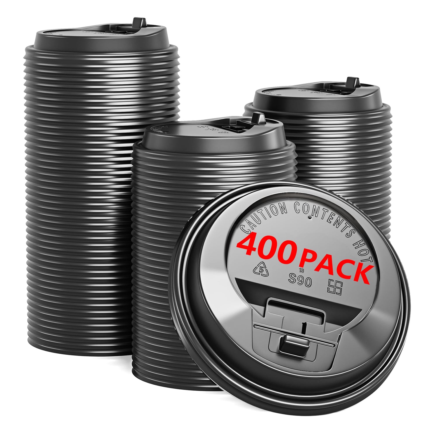 BKISVWCSop 400 Pack Coffee Cup Lids, Black Plastic Dome Lids for 10/12/16/20/24 oz Paper Cups - Leak-Proof Disposable Lids for Hot/Cold Drinks (3.54 Inches/90 mm)