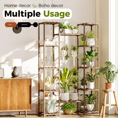Bamworld Widened Plant Stand Indoor Outdoor 12 Tier Tall Large Wood Plant Shelf Multi Tier Flower Stands Garden Shelves Wooden Plant Display Holder Rack for Living Room Corner