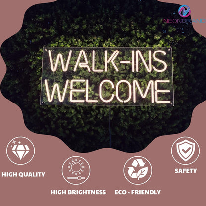 Walk-Ins Welcome Neon Sign (LARGE Sign 24x10", Remote Included) Open Led Light Neon Light Walkins Welcome Sign Walk Ins Welcome Sign For Salon Business Welcome Signs (GoldYellow - 24x10")