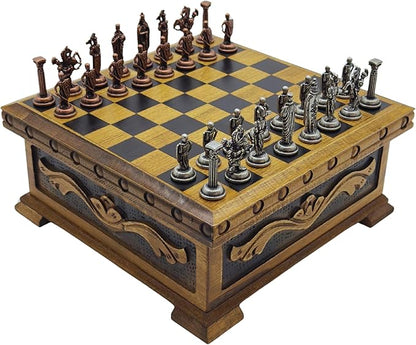 Wooden Chess Set with Storage – Handcrafted Chess Board and British Figure Metal Chess Pieces – Decorative Chess Game for Adults &amp Kids – Premium Gift for Family &amp Friends (Copper Chess Pieces