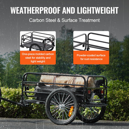 VEVOR Bike Cargo Trailer, 160 lbs Load Capacity, Heavy-Duty Bicycle Wagon Cart, Foldable Compact Storage & Quick Release with Universal Hitch, 16" Wheels, Safe Reflectors, Fits 22"-28" Bike Wheels