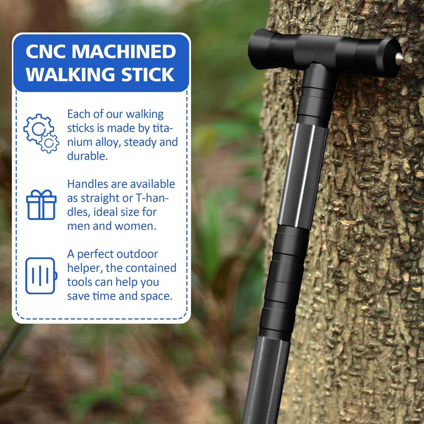 aiGear G2 Tactical Hiking Stick, Heavy-Duty 8 Section Adjustable Walking Staff for Men Women, Aerospace Aluminum Trekking Poles with Multi-Tool for Camping Wading Self Defense Overlanding