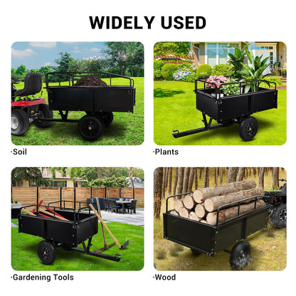 750 LBS Utility Trailer, 15 Cu.Ft Heavy Duty Steel Dump Cart Garden Trailer, with Removable Sides, Hand Pull & Foot Pedal Wagon for ATV, UTV, Lawn Mower, Tractor, Multipurpose Yard Trailer, Black