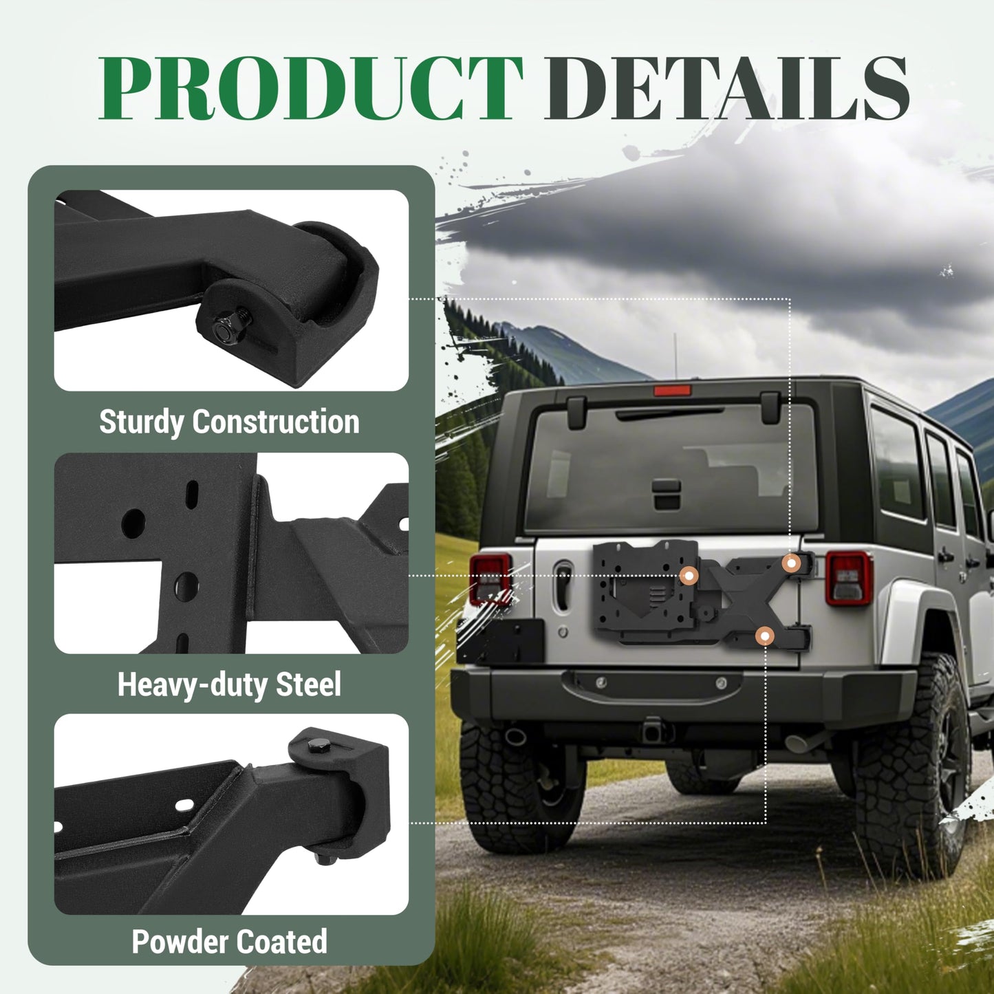 Gelacie Spare Tire Carrier Up to 37 inches Spare Wheel Compatible with 2007-2018 Jeep Wrangler JK Steel Powder Coated Black