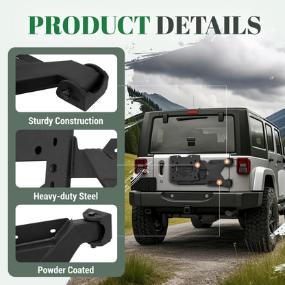 Gelacie Spare Tire Carrier Up to 37 inches Spare Wheel Compatible with 2007-2018 Jeep Wrangler JK Steel Powder Coated Black
