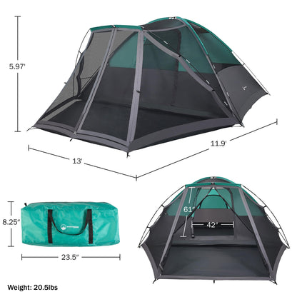 6 Person Camping Tent - Water-Resistant Cabin Style Outdoor Shelter with Built-in Screen Tent and Carrying Bag by Wakeman Outdoors (Teal)