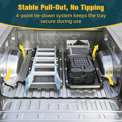 Trumgeta Slide-Out Truck Bed Cargo Tray Fit for Mid-Size & Full-Size Pickup, Fast-Drain Channel & Safer Wrapped Edges, Cargo Storage System with Easy Tailgate Access