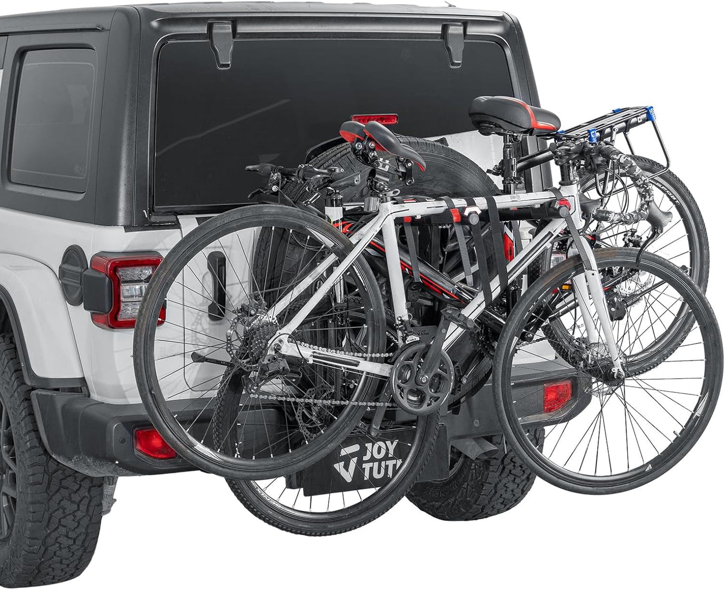 JOYTUTUS 2-Bike Spare Tire Bike Rack Fit 31.5"-32.5" Diameter & 8.5”- 9.6” Width Spare Tire, Folding with Security Lock, Anti-Wobble Bike Mount Carrier