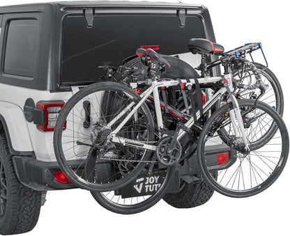 JOYTUTUS 2-Bike Spare Tire Bike Rack Fit 31.5"-32.5" Diameter & 8.5”- 9.6” Width Spare Tire, Folding with Security Lock, Anti-Wobble Bike Mount Carrier