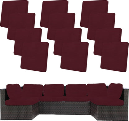 Skiennix 12-Pcs Stretch Patio Cushion Covers - Washable & Reusable Furniture Protectors | Wine Red