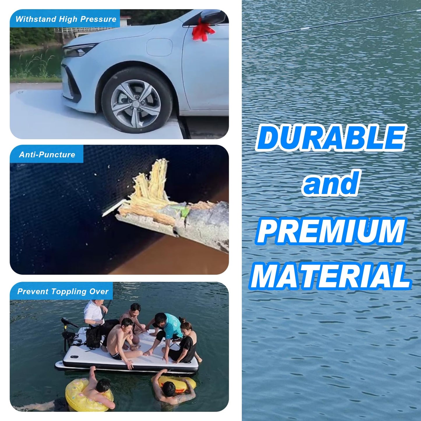 Inflatable Floating Dock 8ft Inflatable Dock Floating Platform with 2 Bottom Pontoons, Heavy Duty Drop Stitch Inflatable Dock for Lake, Boating, Pool