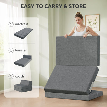 Youzi Folding Sofa Bed Queen, 6 Inches Foam Floor Sofa and Folding Mattress with Washable Cover, Fold Out Couch for Guests, Camping and Travel, Dark Gray, 80" x 60" x 6"