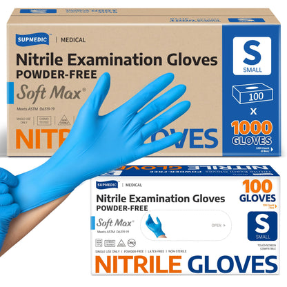 Supmedic Nitrile Exam Glove, 3.5 mil Disposable Medical Gloves Powder-Free Latex-Free Food Safe Cleaning Cooking,1000 pcs Blue (Small)
