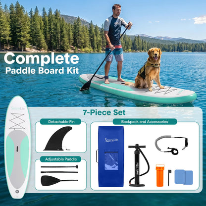 SereneLife 10’ Inflatable Stand Up Paddle Board with Premium SUP Accessories - 32” Wide Stable Design with Non-Slip EVA Deck Pad, for Youth and Adults, 350 lbs. Capacity