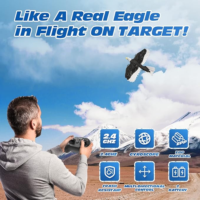 DEERC RC Plane Remote Control Eagle Plane RTF Airplane 2.4GHZ 2CH Flying Bird with 2 Batteries &amp Propeller 6-axis Gyro Stabilizer Easy to Fly for Beginners Adults Kids Boys