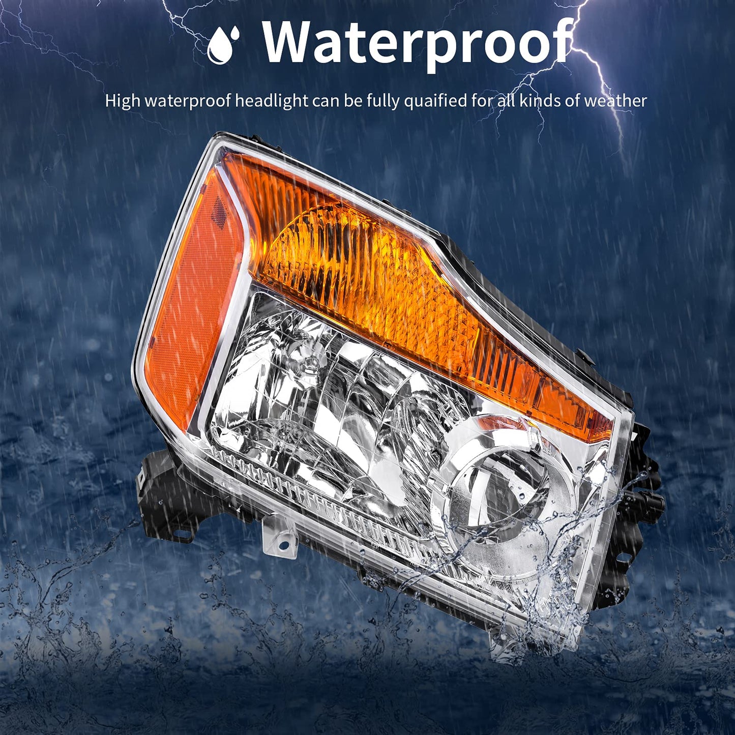 AUTOSAVER88 Headlights Assembly Compatible with 2004-2015 04-15 Titan 2004 Pathfinder Armada 2005-2007 Armada Headlamp Replacement Chrome Housing Amber Reflector Pair (Passenger and Driver Side)