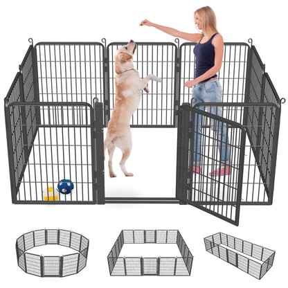 1R2P3I Dog Playpen Outdoor with Low Threshold Gate, 32 inch 10 Panels Dog Play Pen Indoors, Heavy Duty Metal Puppy Playpen Dogs Pen, Rust-Resistant Pet Playpens for Yard RV Camping