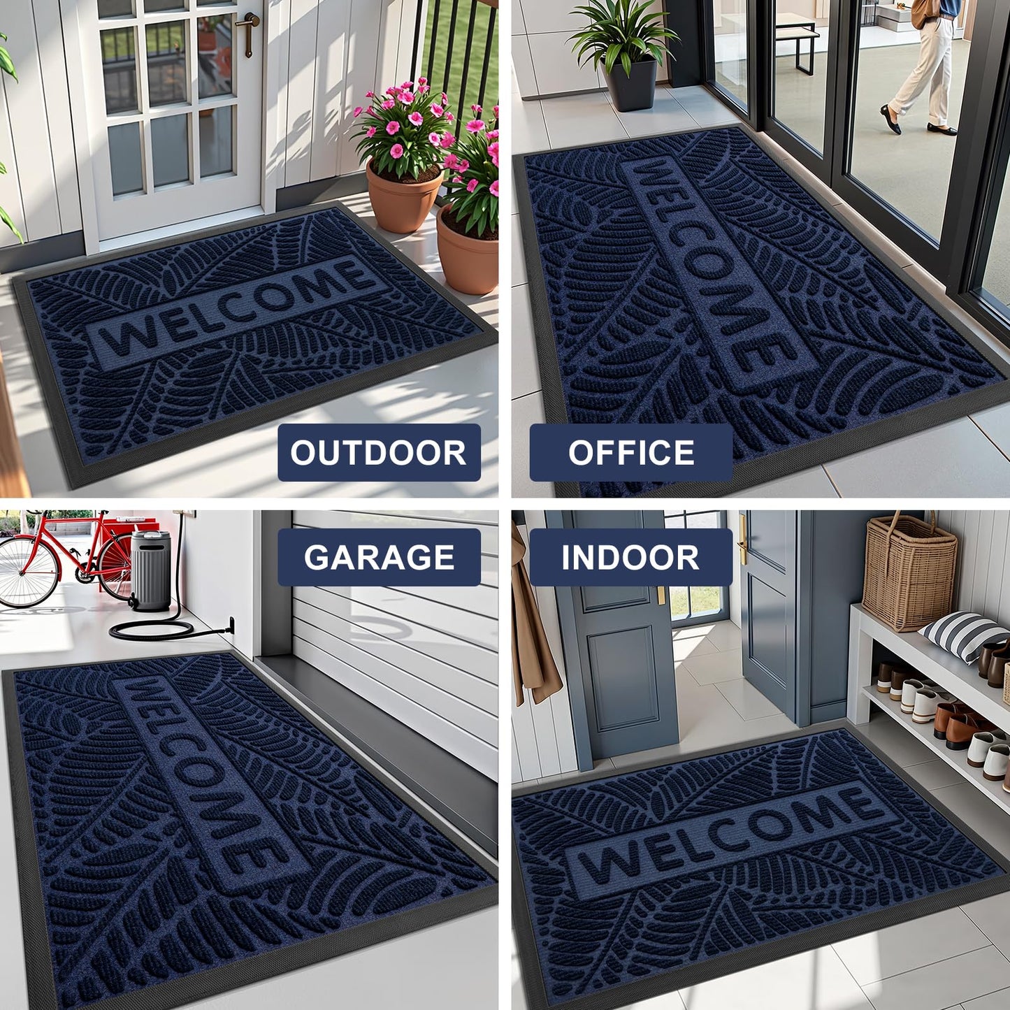 Smiry Welcome Mat Indoor Outdoor, All-Season Waterproof Front Door Mat, Sturdy Natural Rubber Doormat, Non-Slip, Easy Clean, Low Profile Dirt Trapper for Porch Patio Entrance, 71x47, Navy