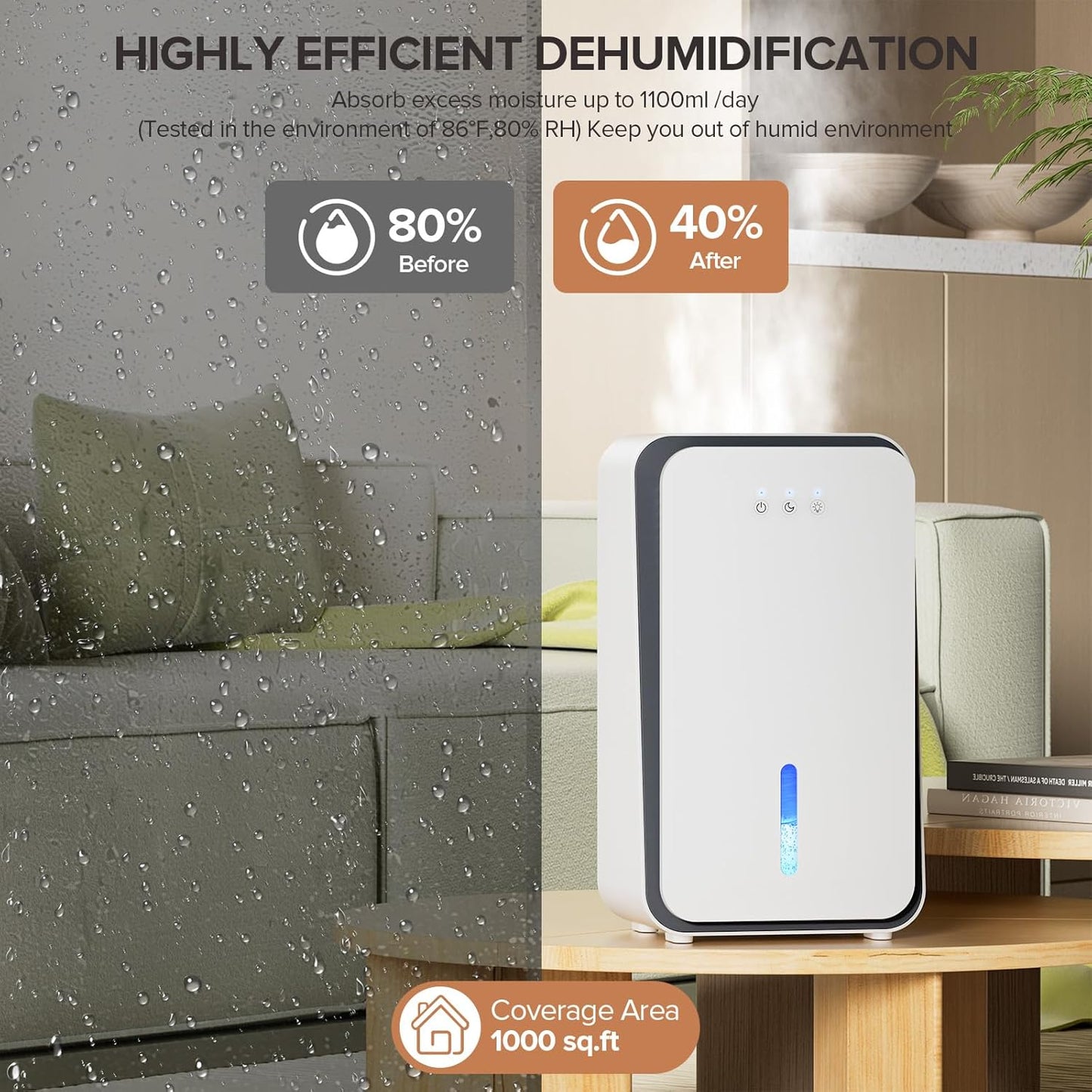 Skiennix Dehumidifier | 1000 Sq. Ft. Home & Basement Unit with Auto Shut Off & Aromatherapy Diffuser