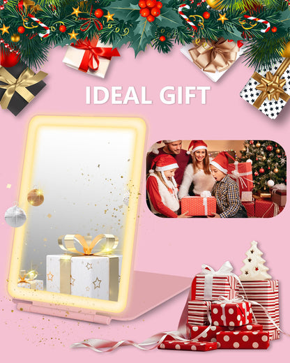 Travel Mirror with Lights Makeup Mirror Touch Screen 3 Colors Light 72 LEDs Rechargeable, 1000mHA 7.9x5.3-Inch Desk Compact Mirror White