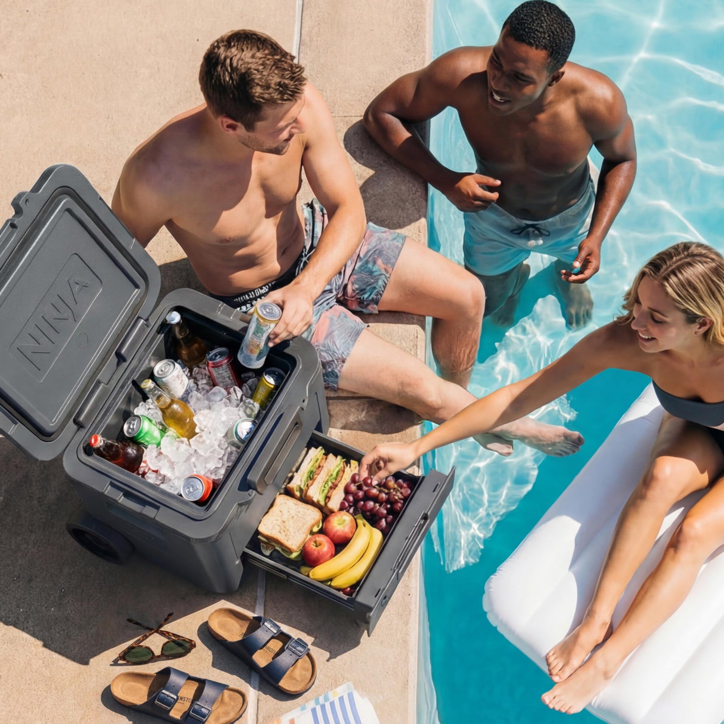 Ninja FrostVault 42qt Wheeled Cooler with Cold Dry Zone | Integrated Fridge-Temp Dry Storage Drawer | Premium Heavy-Duty Insulated Cooler | Keeps Ice Cold for Days | Lakeshore Blue | FB242BL