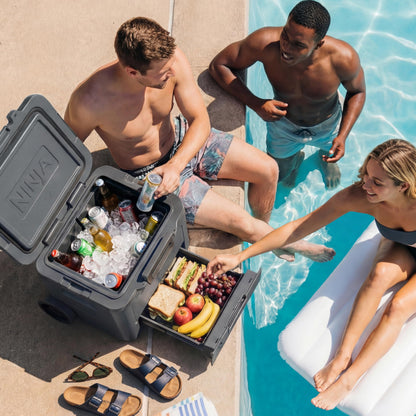 Ninja FrostVault 42qt Wheeled Cooler with Cold Dry Zone | Integrated Fridge-Temp Dry Storage Drawer | Premium Heavy-Duty Insulated Cooler | Keeps Ice Cold for Days | Lakeshore Blue | FB242BL