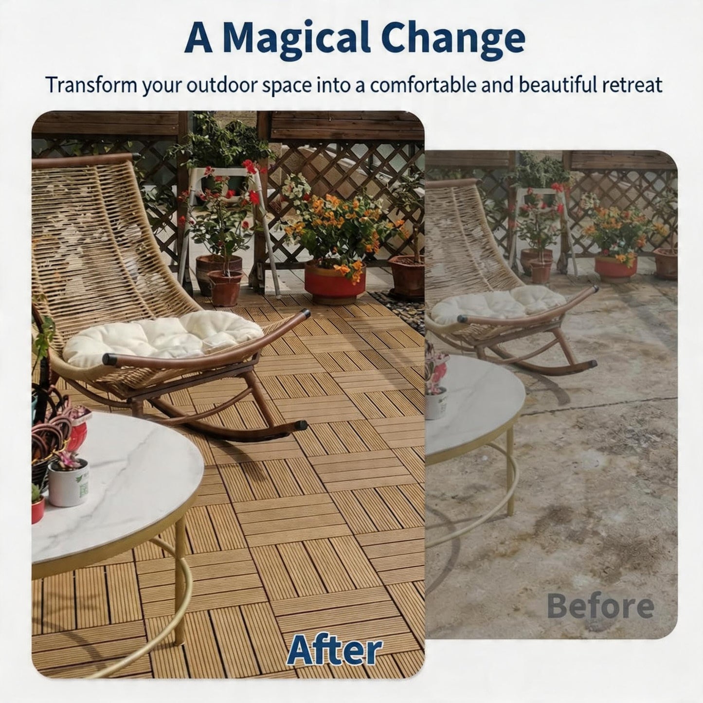 12”X12” Interlocking Deck Tiles Outdoor Waterproof Patio Flooring – Durable Composite Plastic Floor Tiles with Drainage Base, Snap Together DIY for Balcony, Pool, Backyard, Garden, Porch, 27PCS, Brown
