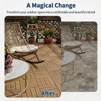 12”X12” Interlocking Deck Tiles Outdoor Waterproof Patio Flooring – Durable Composite Plastic Floor Tiles with Drainage Base, Snap Together DIY for Balcony, Pool, Backyard, Garden, Porch, 27PCS, Brown