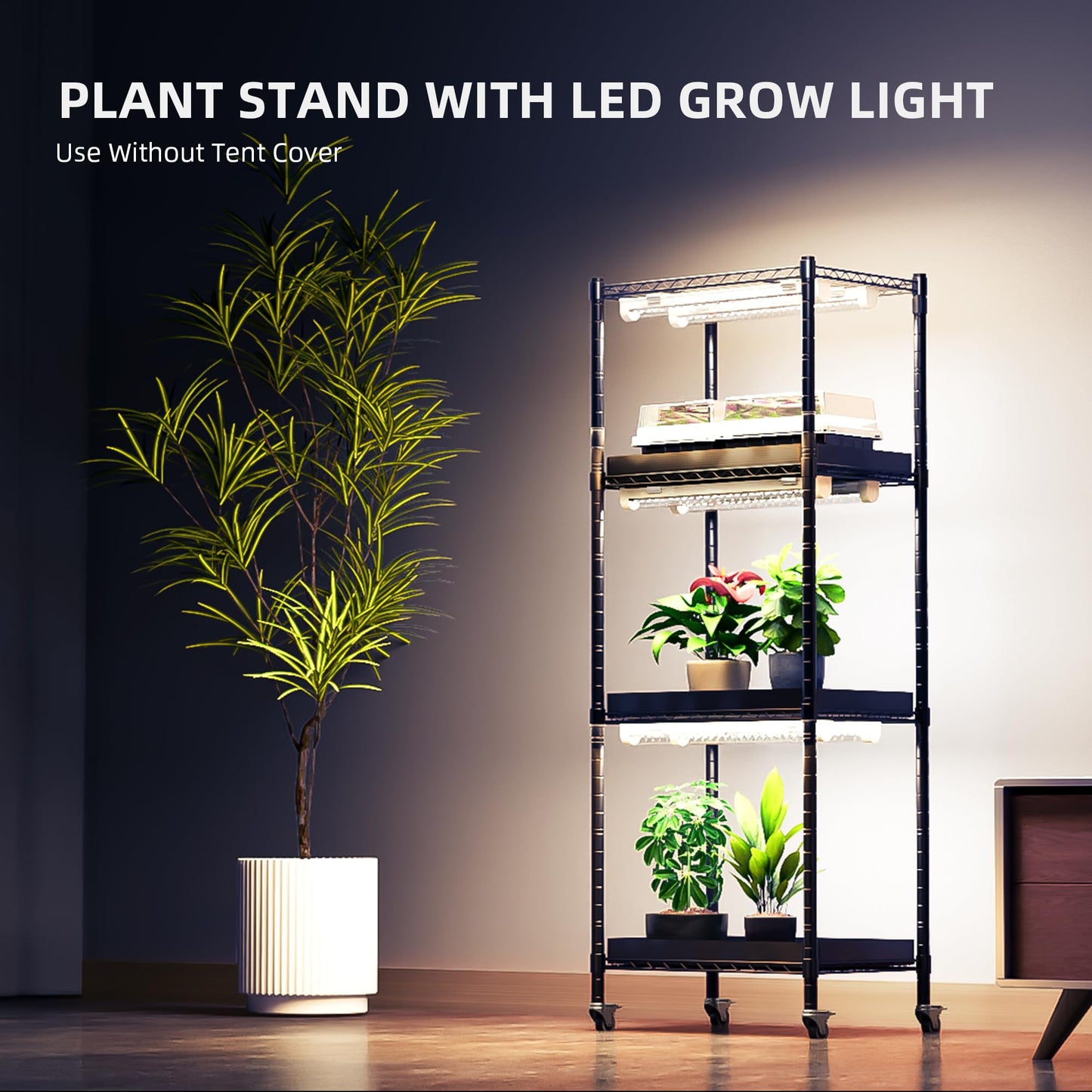 Spider Farmer 2026 Plant Stand with Grow Light, 4-Tier Rack 6Pcs 12" Full Spectrum 5000K LED Grow Lamps and Tent Cover Height Adjustable Small Greenhouse for Seedling Plant Indoor 16Lx12Dx47H (Update)