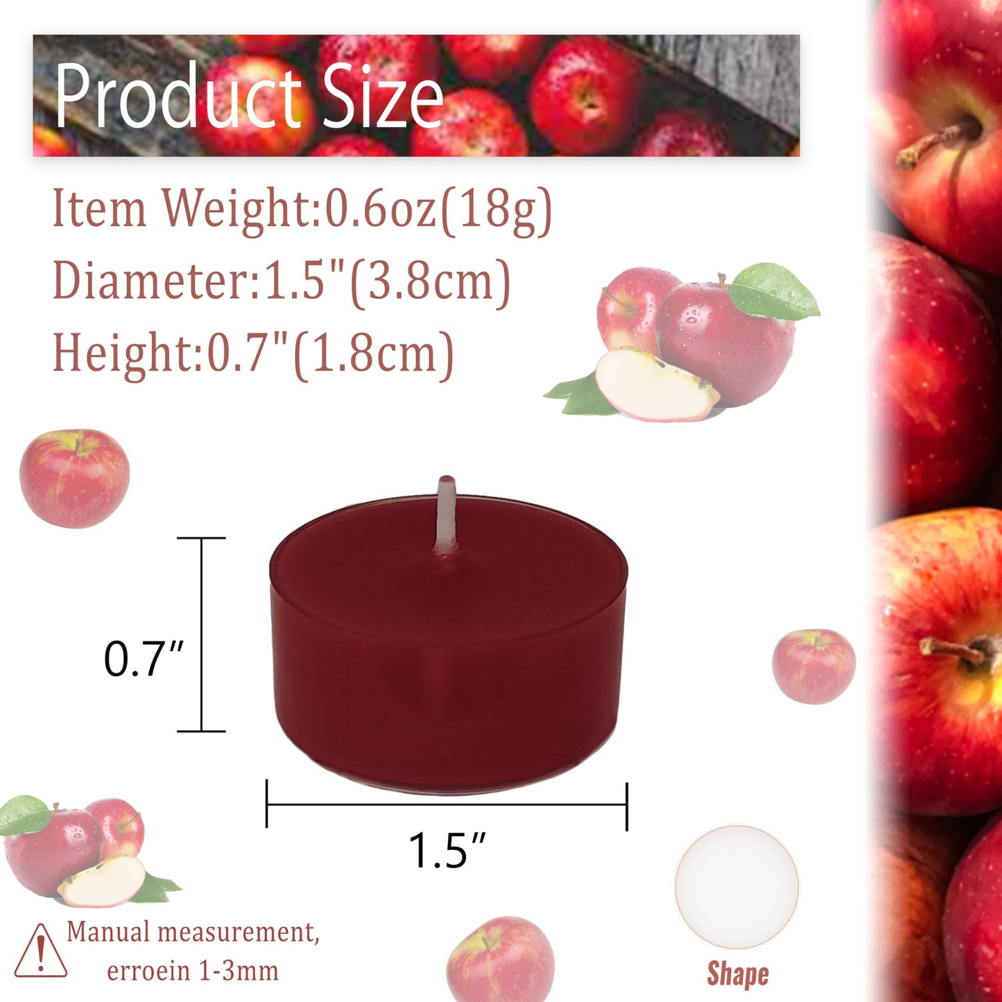 Red Tea Lights Candles Set of 24, Apple Scented Tealight Candles, 6-7 Hour Long Burning Handmade Tea Candles for Wedding Dinner Table Holiday Home Decor
