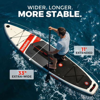 Seaseesup 11ft Inflatable Stand Up Paddle Board for Adults, Lightweight iSUP 33" Wide Stable Design,Anti-Slip EVA Deck, All Accessories Included,Lakes,Rivers,Coastal Paddling (Energy Red)