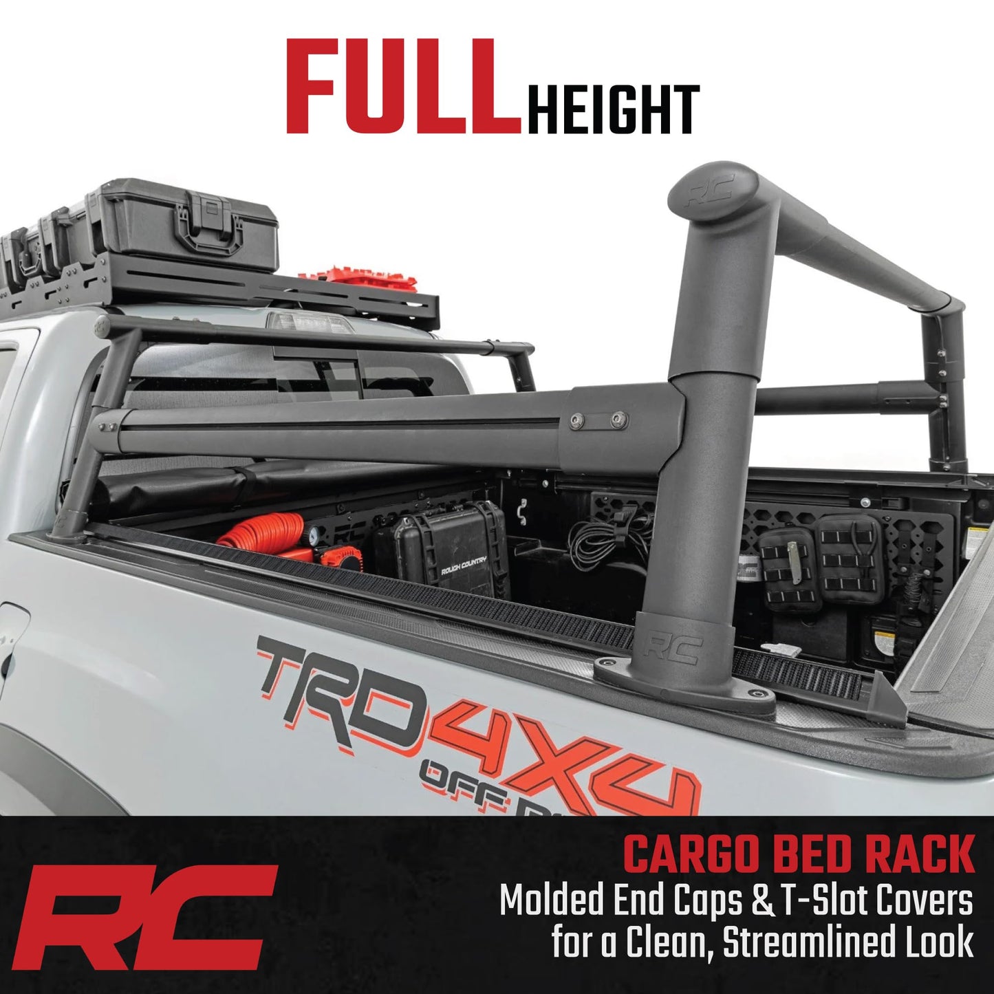 Rough Country Aluminum Bed Rack for 2005-2022 Toyota Tacoma - 73109,Black